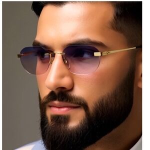 Sunglasses Gold‎ Frame Pink Purple Gradient Lens Retro Classy Uv400 Beach Shades